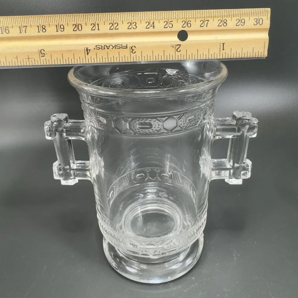 EAPG DOYLE AND CO TWO BAND Clear‎ Vase Utensil Holder Manganese 365nm Green Glow